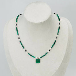 Колье из Малахита, Жемчуга и Шпинели 40 см +