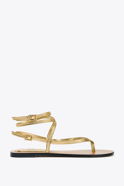 LEATHER STRAPPY SANDALS WITH METALLIC EFFECT - Zara фото 11
