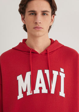 Mavi Logo Bask?l? Kapusonlu K?rm?z? Sweatshirt  фото 6