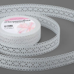 Цена за 2 шт. Лента декоративная, репсовая Ажурные цветы, 25 мм 9,1 0,5 м, цвет белый