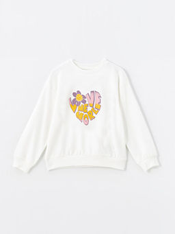 Bisiklet Yaka Bask?l? K?z ?ocuk Sweatshirt