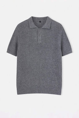 Gri Regular Polo Yaka Duz Polo Yaka T-shirt TMNSS26PO00027