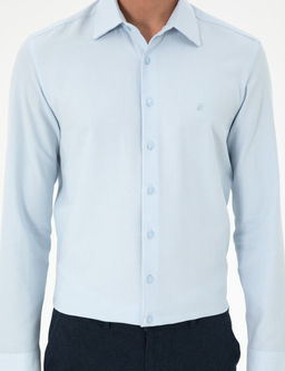 A__k Mavi Slim Fit Uzun Kollu G_mlek