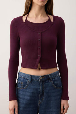 Murdum 2li Vucuda Oturan Cift Gorunumlu Kurdele Detayl? Triko Gorunumlu Orme Bluz TWOAW26BZ00119