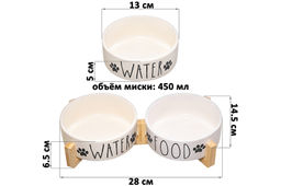 Набор 2 мисок для домашних питомцев 450 мл 28*14,5*6,5 см, с бамбуковой подставкой, белая - Elan gallery фото 2