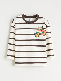 Bisiklet Yaka Bask?l? Uzun Kollu Erkek ?ocuk Ti??rt