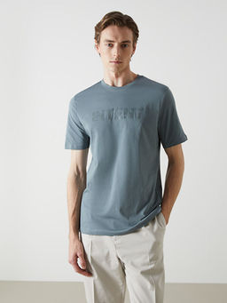 Bisiklet Yaka Bask?l? Penye Erkek Ti??rt