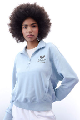 DeFactoFit Oversize Bask?l? Dik Yaka Fermuarl? Sporcu Sweatshirt  фото 2