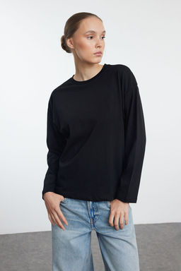 TRENDYOLMILLA Siyah-Beyaz 2li Paket %100 Suprem Oversize/Genis Kesim Orme T-Shirt TWOAW25TS00004  фото 8