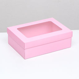 Цена за 5 шт. Коробка складная, крышка-дно, с окном, розовая , 24 х 17 х 8 см