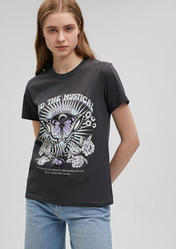 Kelebek Bask?l? Antrasit Tisort - Mavi фото 2