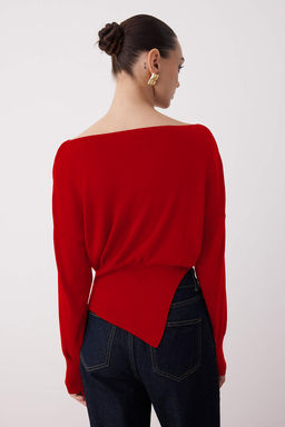 K?rm?z? Merserize Gorunumlu Kay?k Yaka Y?rtmac Detayl? Triko Kazak TWOAW26KZ00086 - Trendyolmilla фото 12