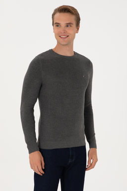 Erkek Slim Fit Bisiklet Yaka Antrasit Melanj Basic Kazak - U.s. polo assn фото 3