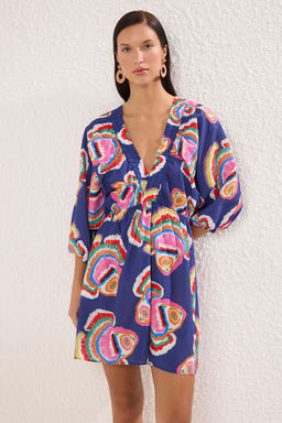 TRENDYOLMILLA K?rm?z? Mini Dokuma Balon Kollu %100 Pamuk Plaj Elbisesi TBESS25EL00082  фото 2