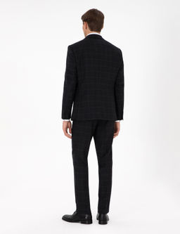 Siyah Slim Fit Ekose Y_nl_ Tak_m Elbise