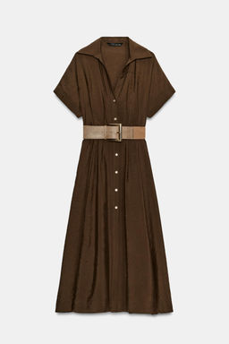 VESTIDO MIDI CINTUR?N / Marr?n - Zara фото 5