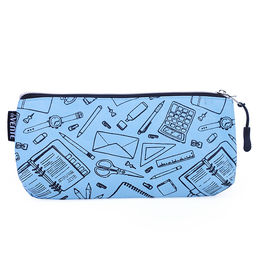 Пенал "School" 21x8x3,5 см, треугольный, на молнии, текстильный, в пластиковом пакете, голубой