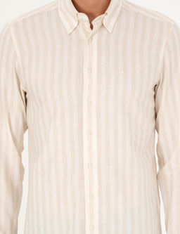 Bej Slim Fit _izgili Keten Kar___ml_ G_mlek