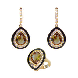 Комплект Султан-26, султанит, покрытие под золото, размеры кольца: 17, 18, 19, 20