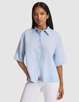 Mavi Oversize K_sa Kollu %100 Keten G_mlek