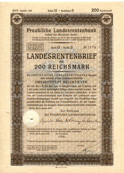 Облигация 4,5% 200 рейхсмарок 1937 года Германия