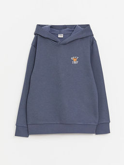 Bask?l? Uzun Kollu Erkek ?ocuk Hoodie