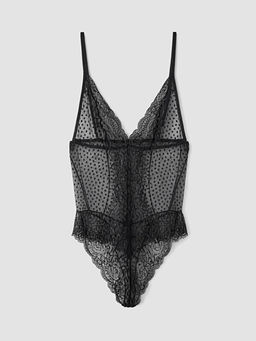 V Yaka Puantiyeli Dantelli Fantezi ??t??tl? Body