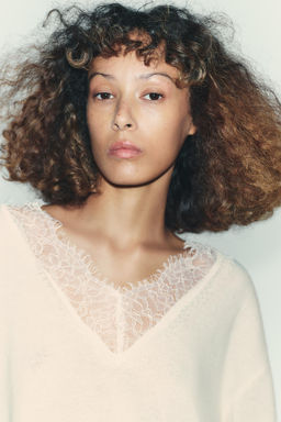 WOOL BLEND LACE KNIT SWEATER