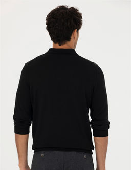 Siyah Regular Fit Polo Yaka Y_n Kar___ml_ Basic Triko Kazak
