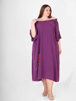 Платье расклешенное длинное летнее фиолетовое с маками - Almond фото 4