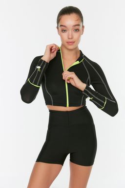Siyah Crop Neon Fermuarl? Kol Buzgu Detayl? Orme Spor Ust/Bluz TWOSS21BZ0445 - Trendyolmilla фото 4
