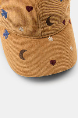 CORDUROY CAP WITH BIRDS AND MOONS EMBROIDERY - Zara фото 4