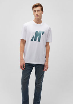 M Logo Bask?l? Beyaz Tisort