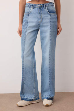 Mavi Yuksek Bel Renk Bloklu Wide Leg Jeans TWOAW26JE00235 - Trendyolmilla фото 3
