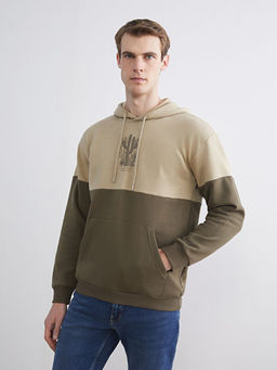 Uzun Kollu Renk Bloklu Erkek Hoodie