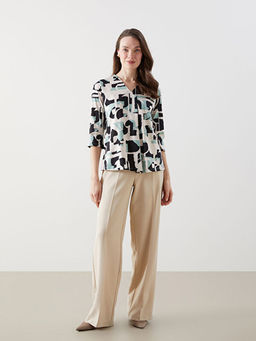 V Yaka Desenli Kad?n Bluz