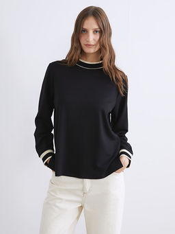 Dik Yaka ?erit Detayl? Kad?n Sweatshirt Tunik