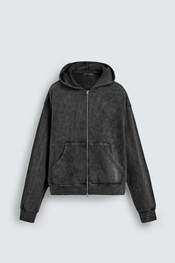 SUDADERA LAVADA CREMALLERA CAPUCHA / Antracita oscuro - Zara фото 7