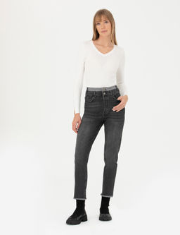 Antrasit Mom High Waist Fit Jean Pantolon
