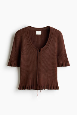 Frill-trimmed rib-knit top