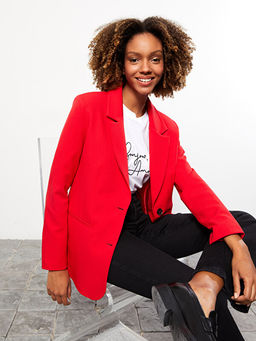 ?nden D??me Kapamal? D?z Uzun Kollu Kad?n Blazer Ceket