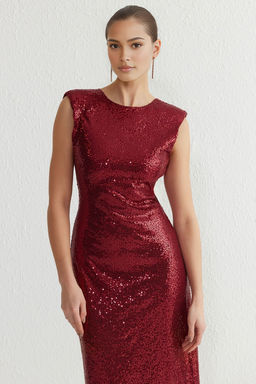 TRENDYOLMILLA Siyah S?rt Detayl? Payet Orme Uzun S?k Abiye Elbise TPRSS25AE00003  фото 2