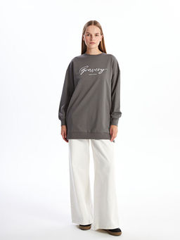 Bisiklet Yaka Bask?l? Kad?n Sweatshirt Tunik