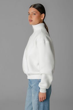 Арт. 1903 Свитшот женский с начесом полузамок 42-50 (5 шт) Цвет:молочный - Калинка фото 9