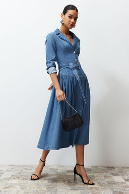 Trendyolmilla Mavi Kemerli Ceket Yaka Maxi Denim Elbise TWOSS24EL00776  фото 3