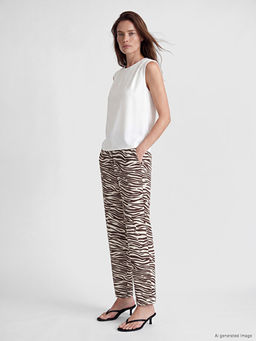 Beli Lastikli Zebra Desenli Kad?n Pantolon