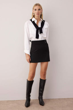 Siyah Cift Kemer Detayl? A-line/Can Ac?lan Esnek Orme Etek TWOAW26ET00115 - Trendyolmilla фото 5