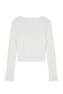 Trendyolmilla Siyah Kare Yaka Dantel Detayl? Crop/K?sa Orme Bluz TWOAW25BZ00007