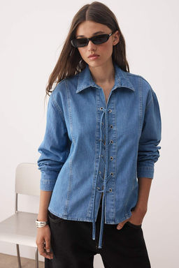 Mavi Kusgozu Baglama Detayl? Denim Gomlek TWOAW26GO00003
