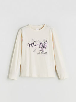 Bisiklet Yaka Uzun Kollu Bask?l? K?z ?ocuk Ti??rt